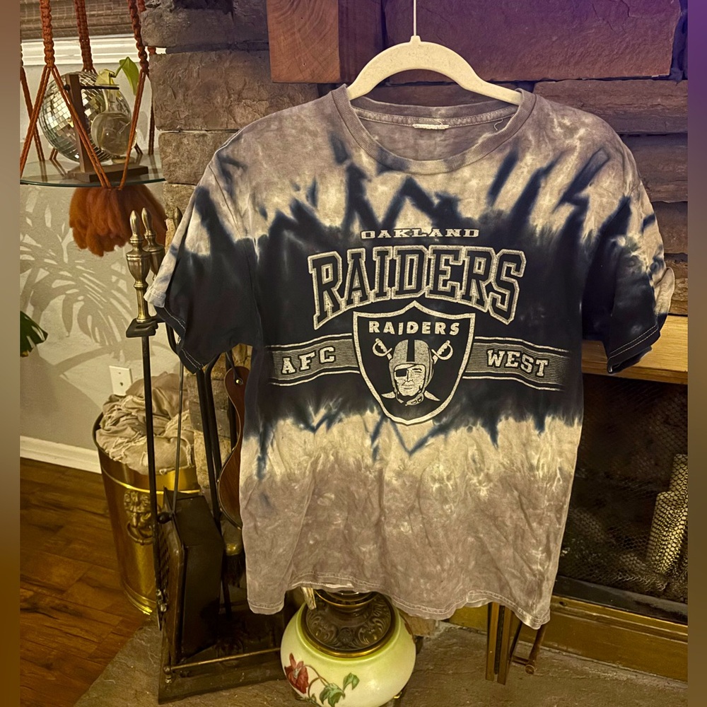 Oakland Raiders Adult Tie-Dye T-Shirt - Black and Gray Size Medium